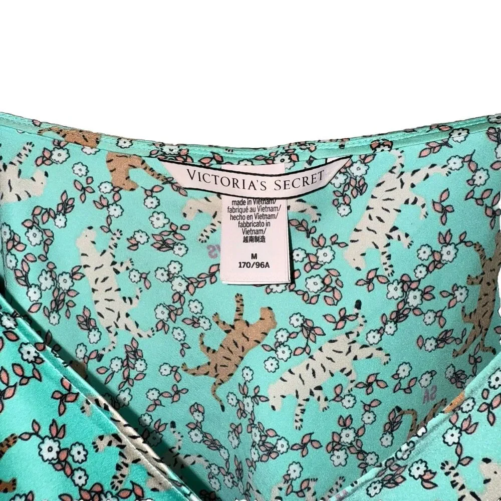 Victoria's Secret Sleep Cami Size Medium Teal Sleeveless Tiger Print Tank Top